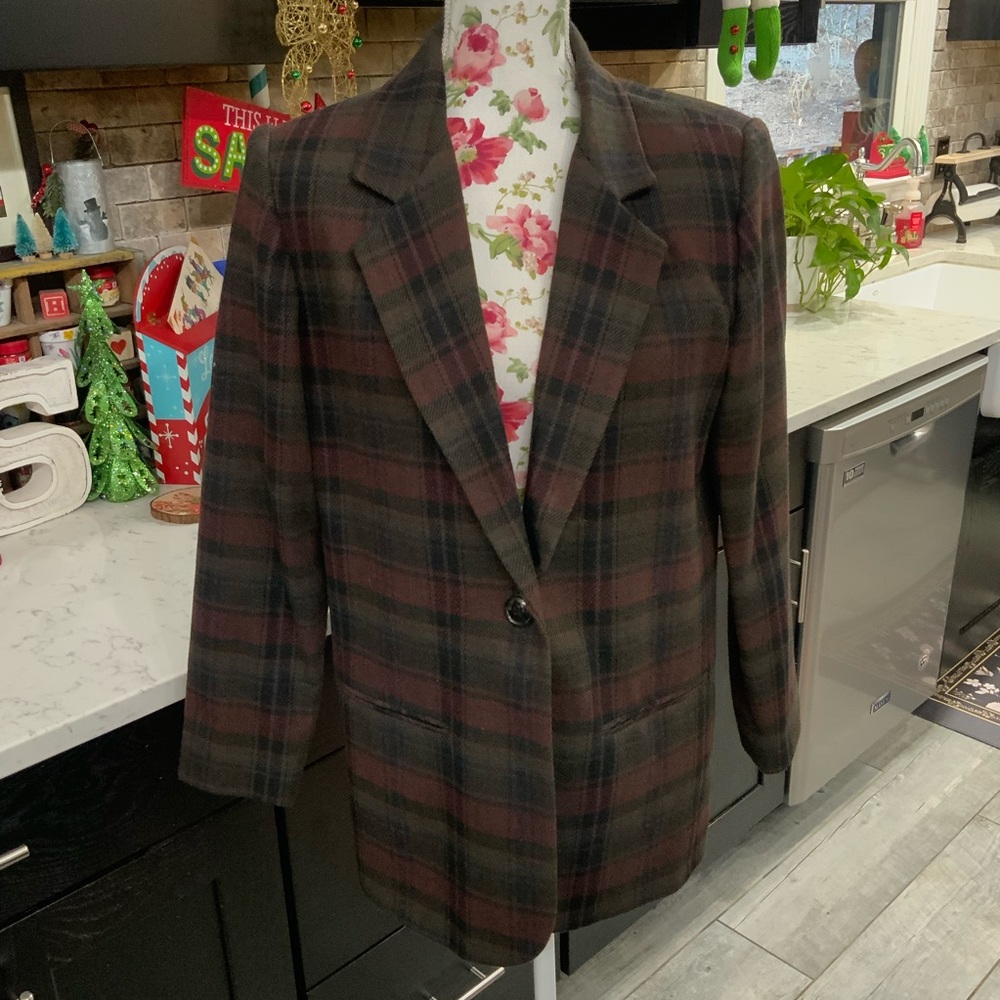 Sag Harbor 8 Petite Jacket Plaid Wool Blend One Button Lined Blazer Multicolor